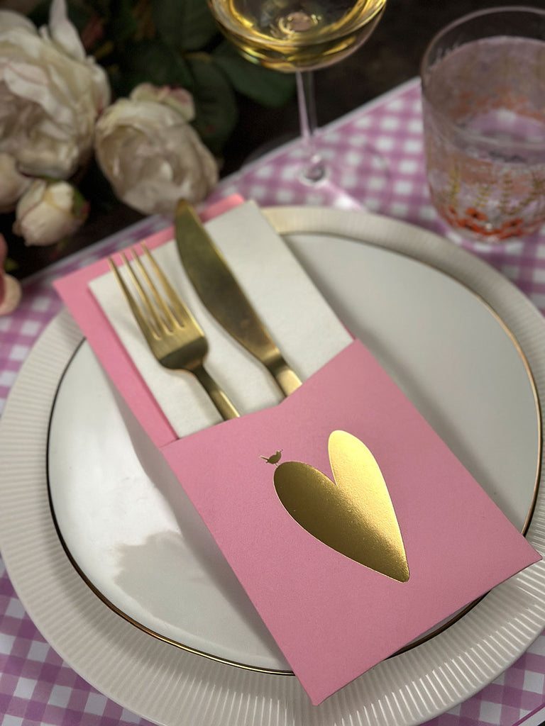 Silverware Holder · Gold Heart Rose Paper