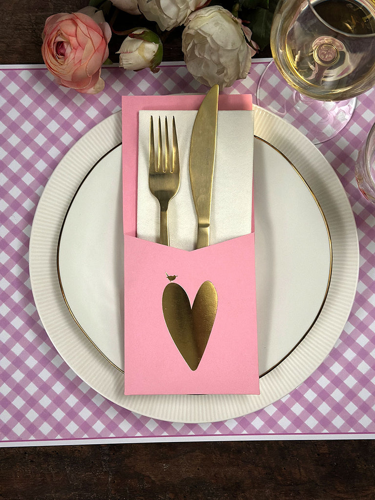 Silverware Holder · Gold Heart Rose Paper