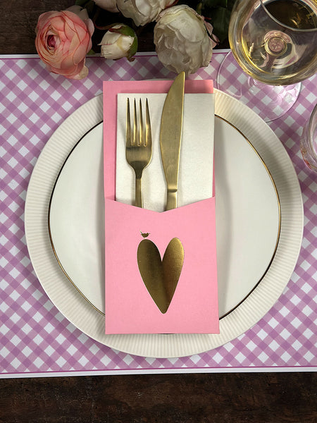 Silverware Holder · Gold Heart Rose Paper