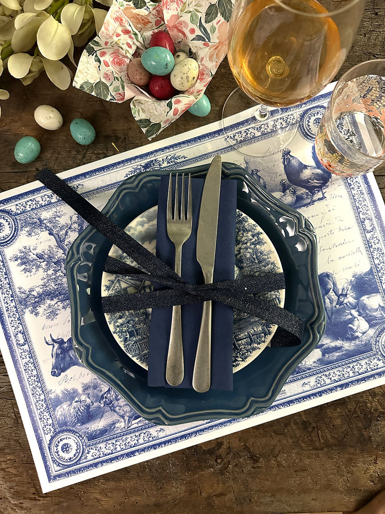 White Placemat · Blue Toile de Jouy