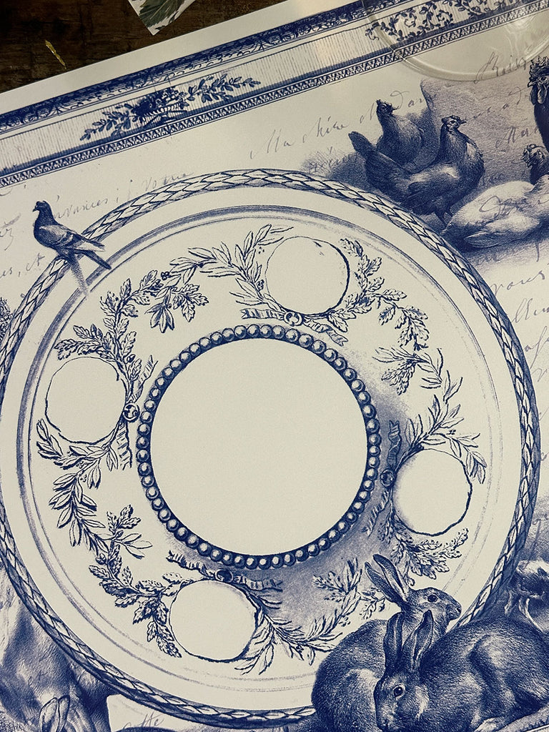 White Placemat · Blue Toile de Jouy