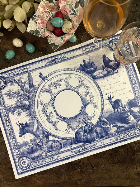 White Placemat · Blue Toile de Jouy