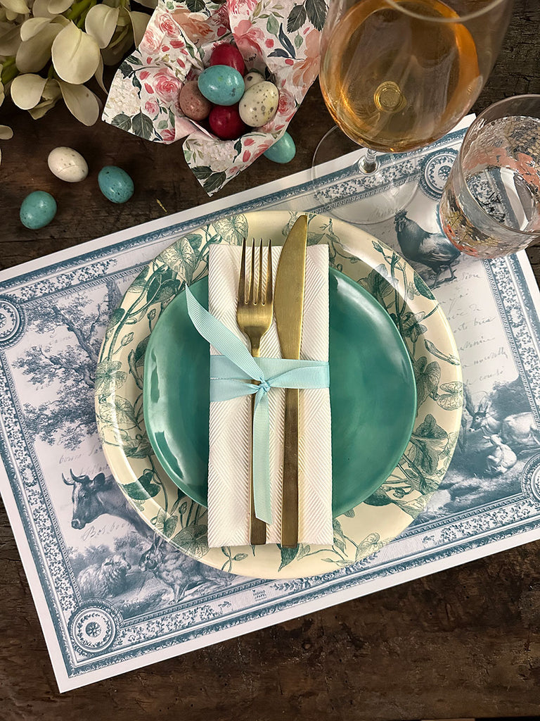 White Placemat · Turquoise Toile de Jouy