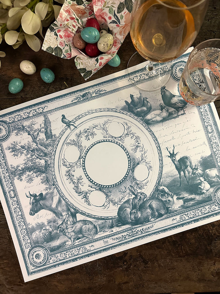 White Placemat · Turquoise Toile de Jouy