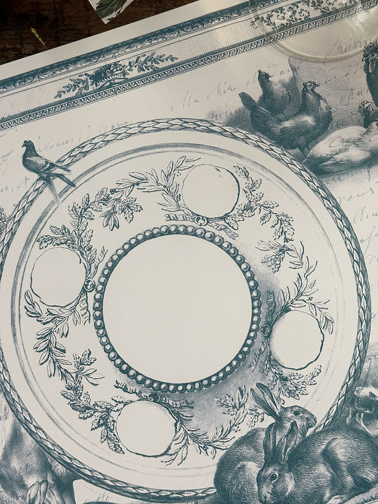 White Placemat · Turquoise Toile de Jouy