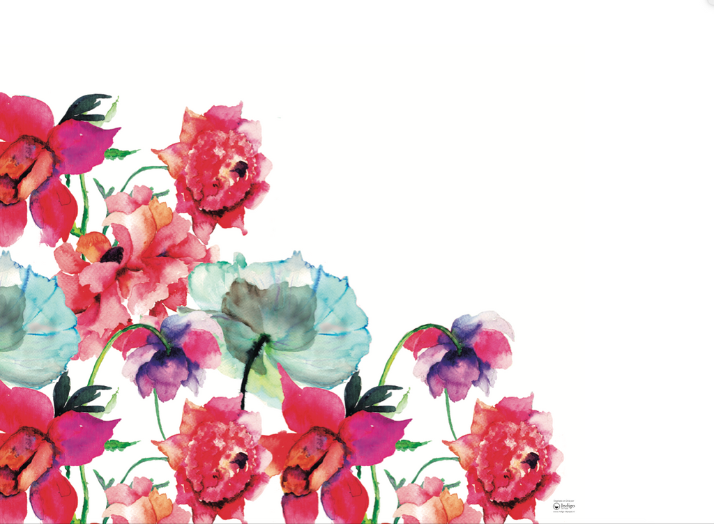 White Placemat · Watercolor Flowers