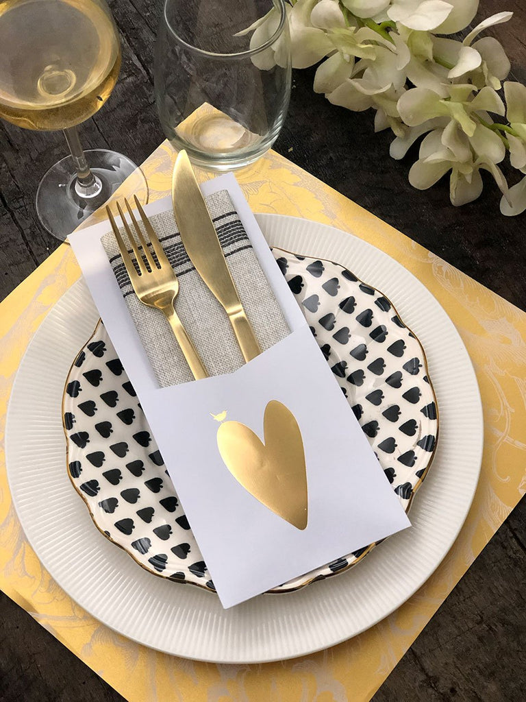 Silverware Holder · Gold Heart White Paper