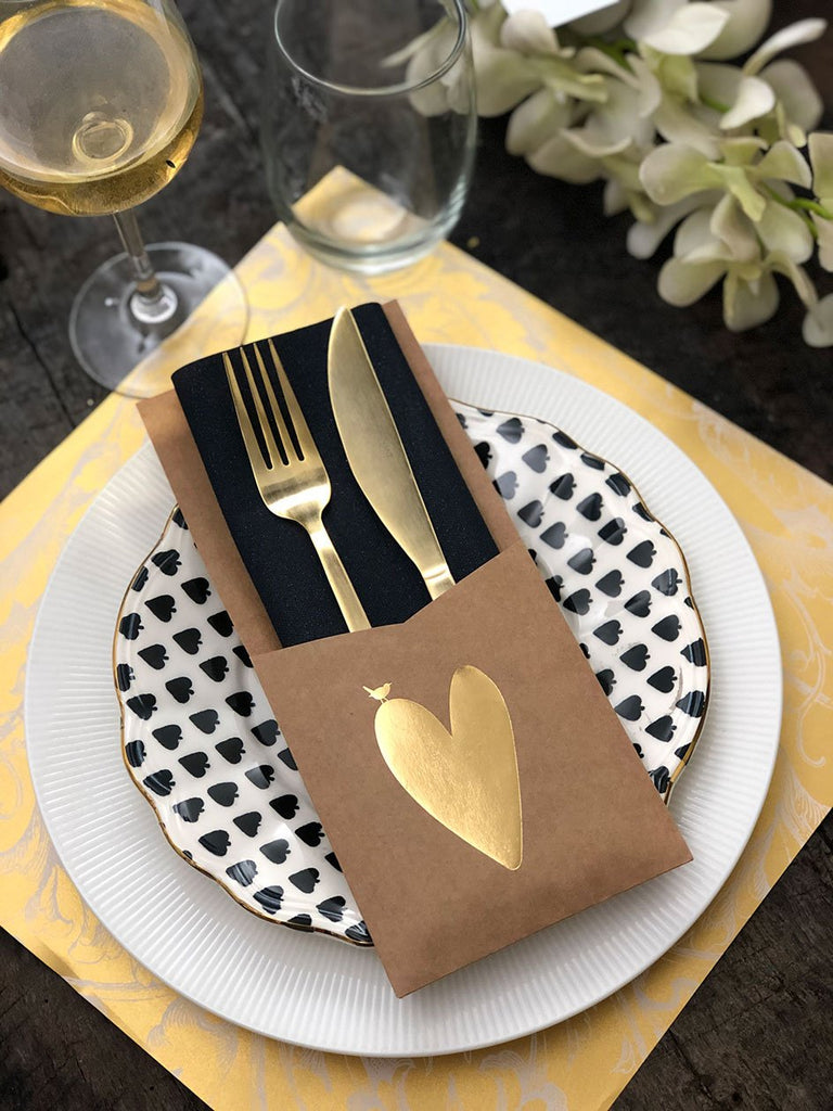 Silverware Holder · Gold Heart Kraft Paper