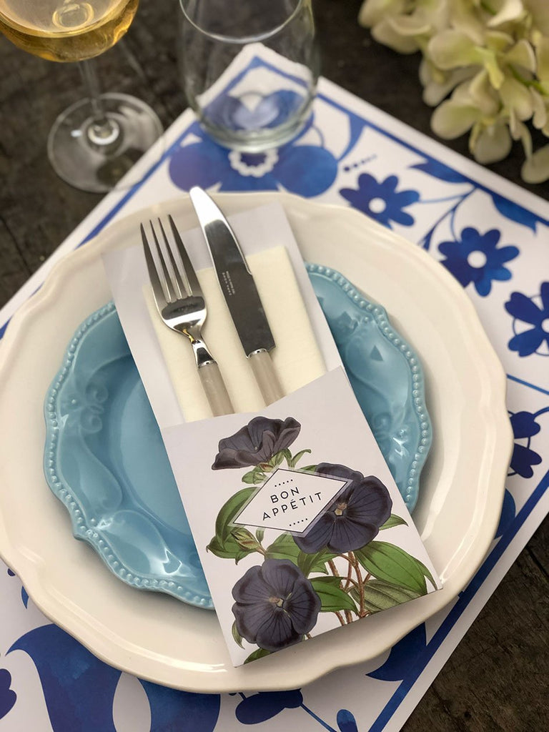 Silverware Holder · Blue Flowers