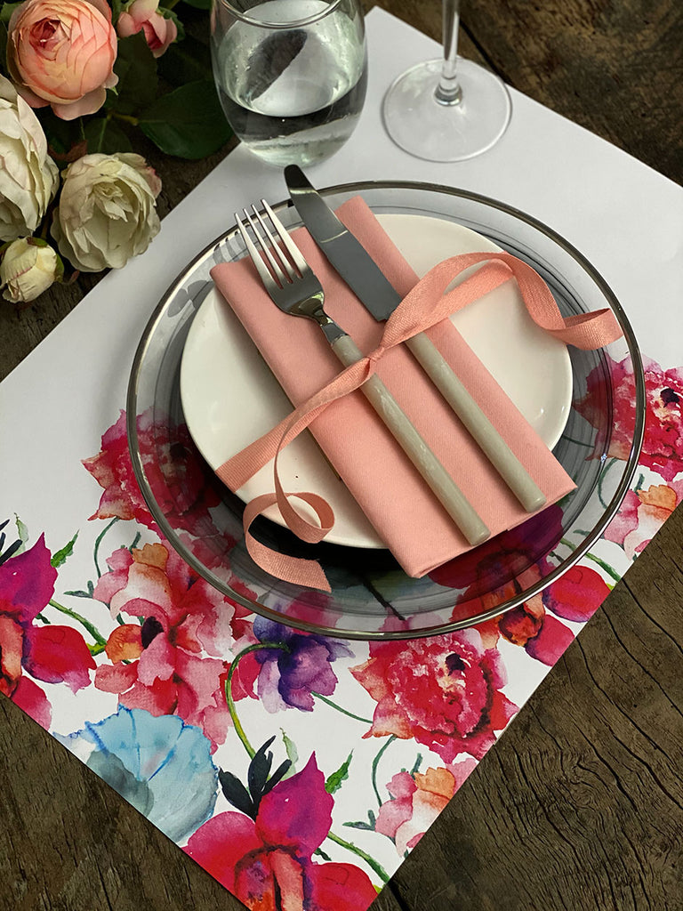 White Placemat · Watercolor Flowers