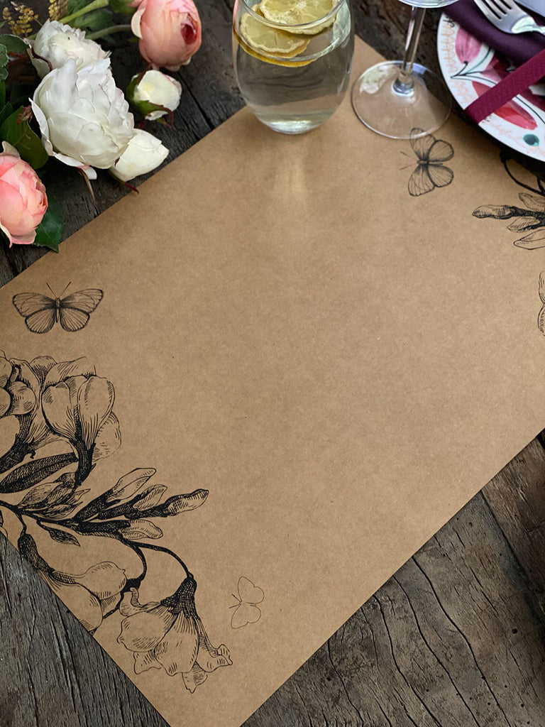 Kraft Placemat · Butterfly Flowers