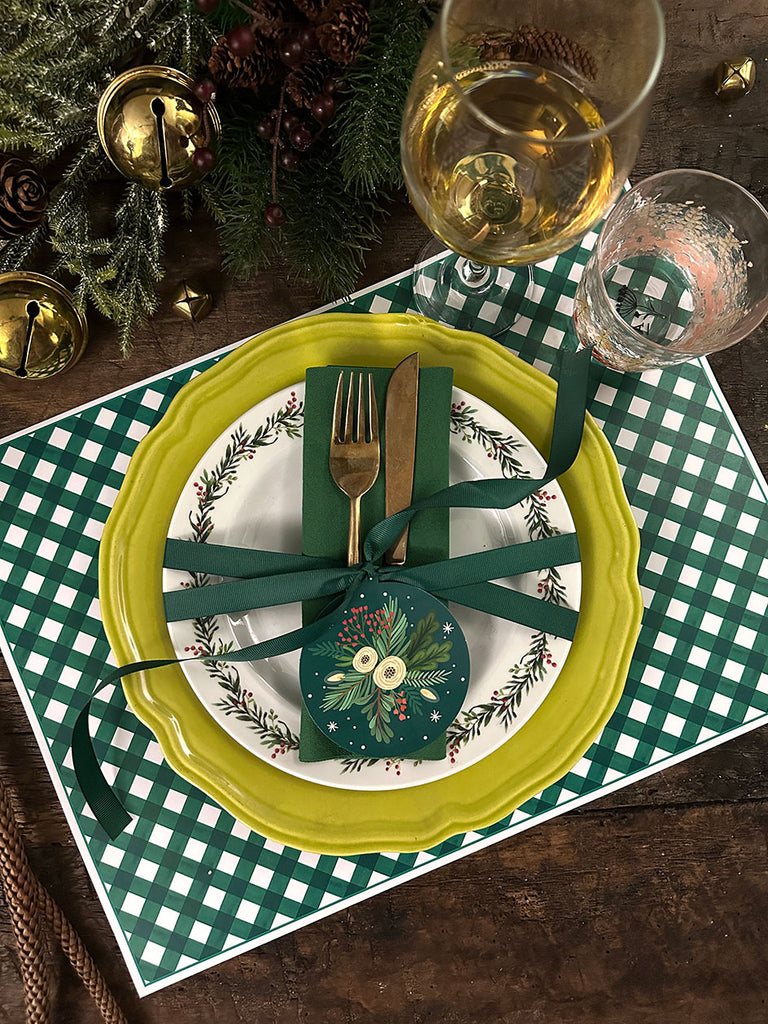 White Placemat · Green Quadrillé