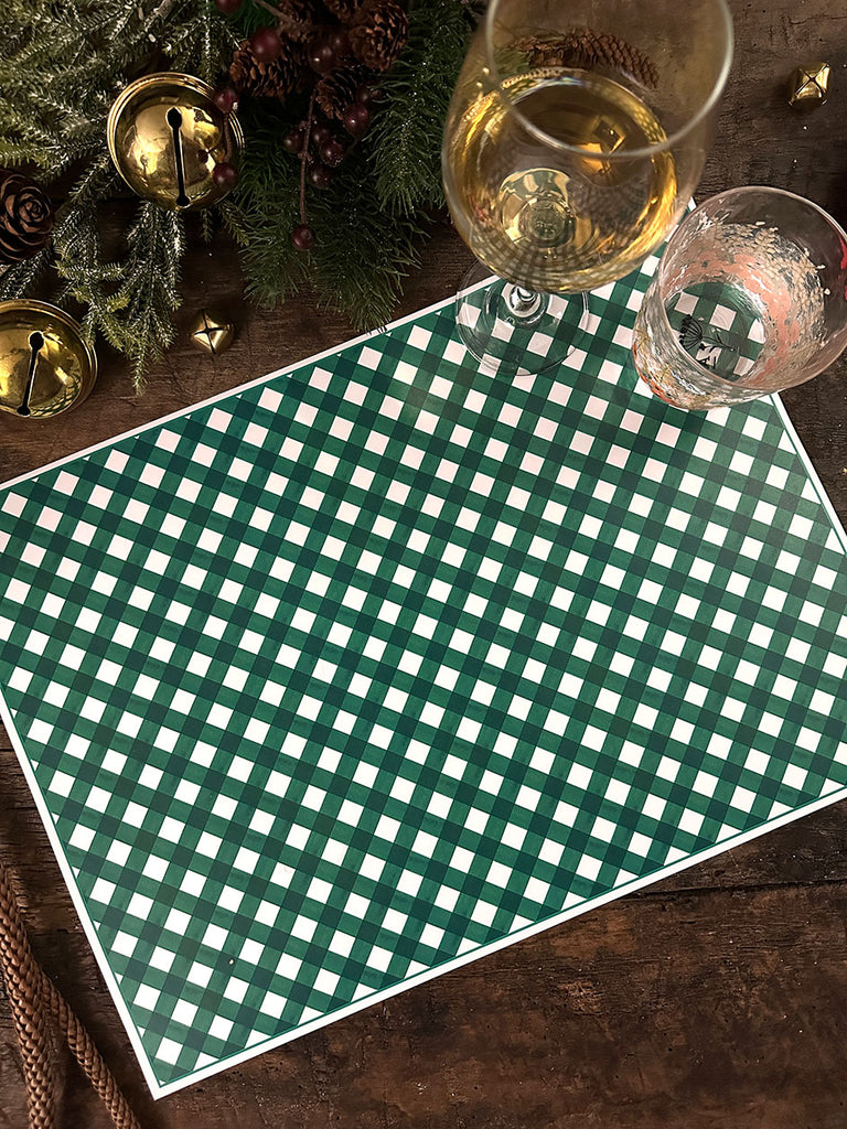 White Placemat · Green Quadrillé