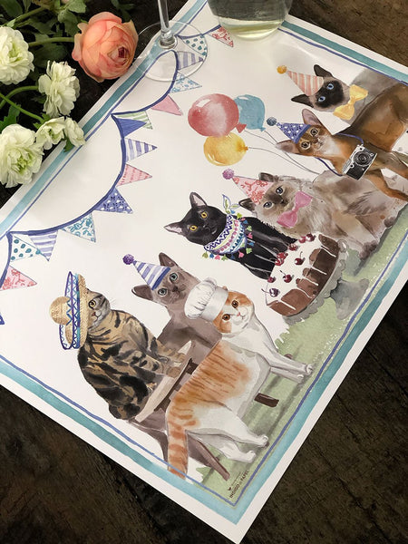 White Placemat · Birthday Cats