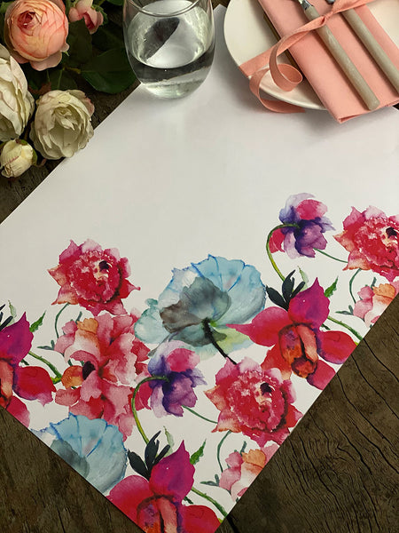 White Placemat · Watercolor Flowers