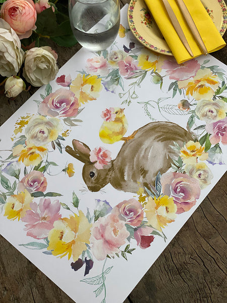 White Placemat · Yellow Flowers