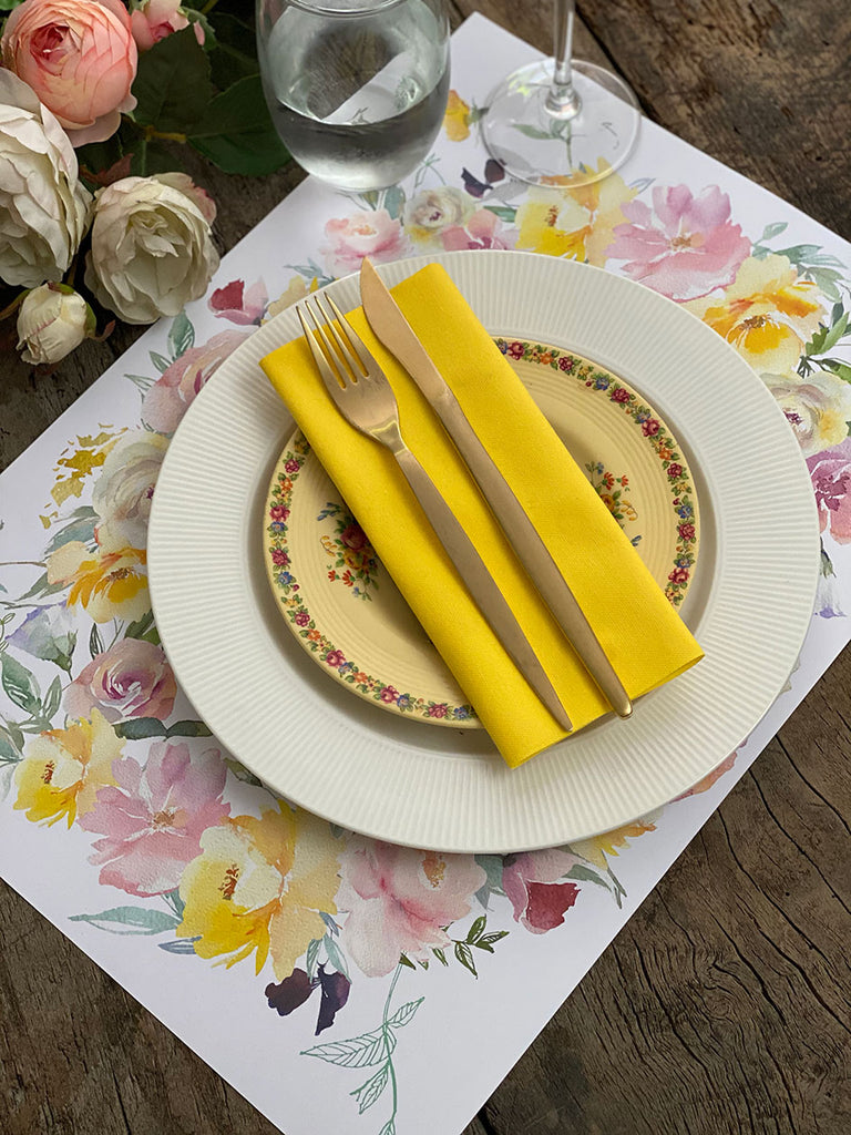 White Placemat · Yellow Flowers